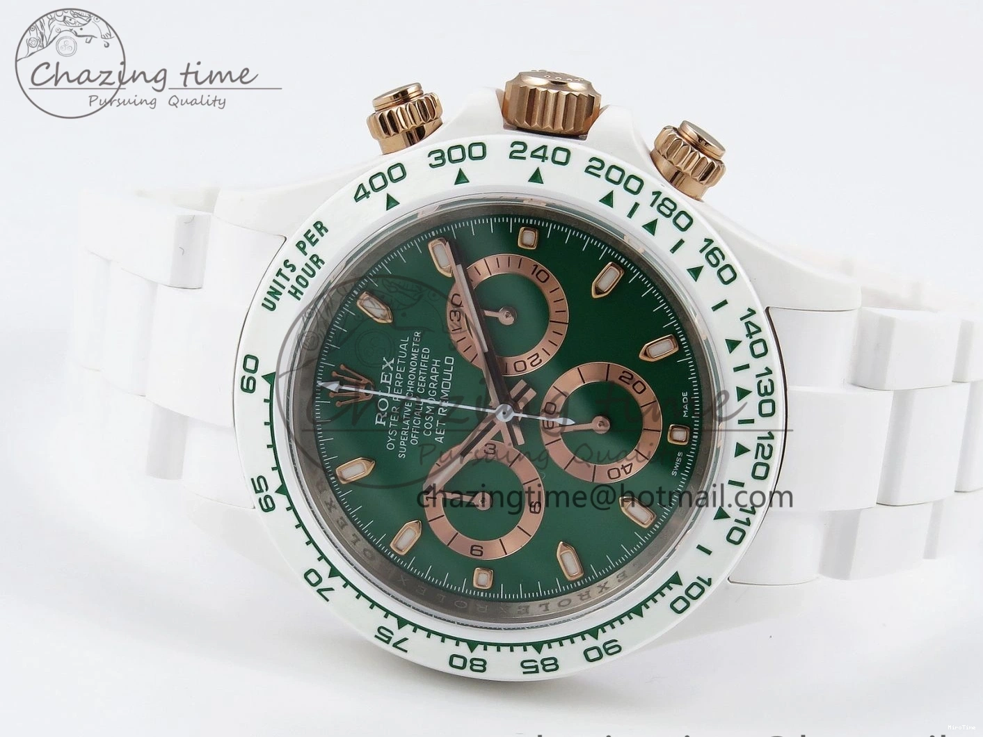 MiroTime 0203 MoistureWicking Daytona AET White Ceramic Case and Bracelet Green Dial SA4130 V 1891